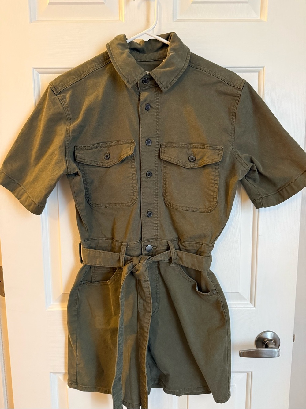 Universal Thread Olive Green Short-Sleeve Utility romper with Belt